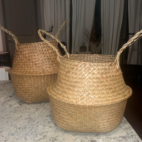 2 Folding Seagrass baskets Handmade, Loom Weave, Side handles, Plants, Storage - Picture 9 of 16